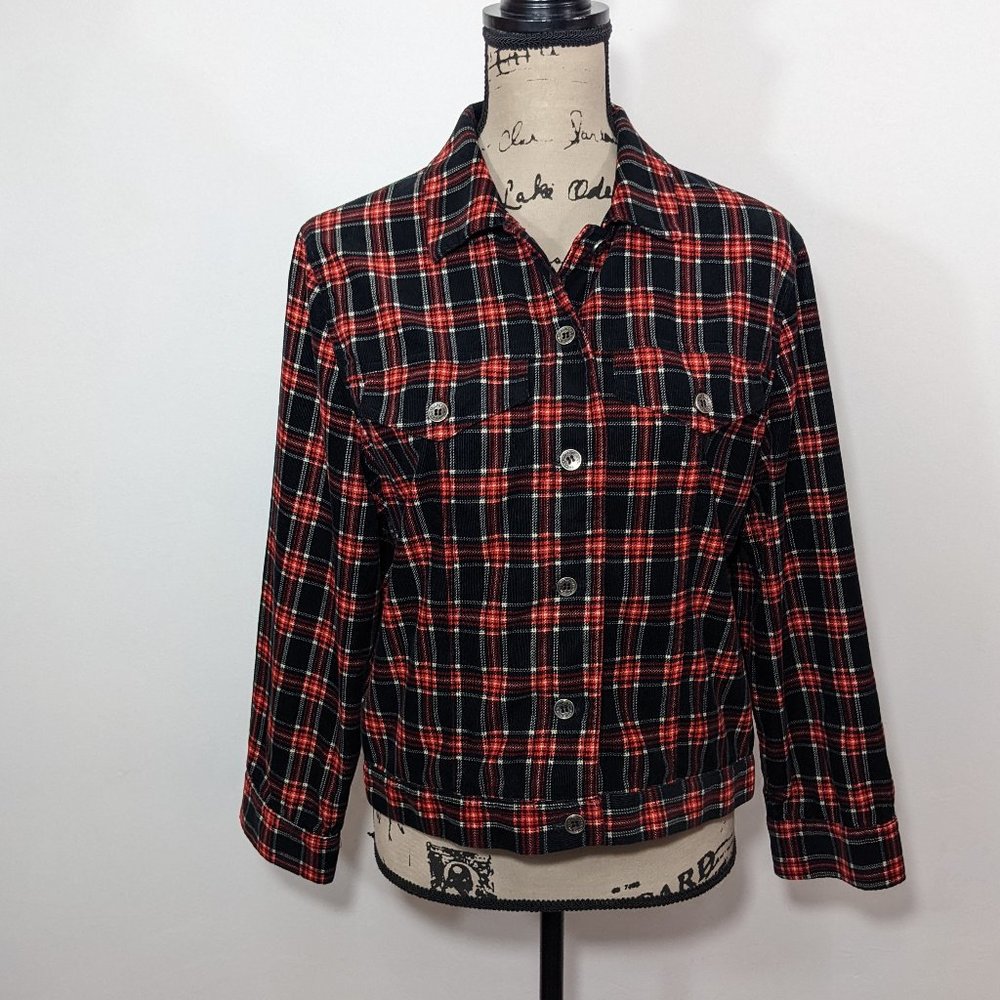 Pendleton Womenâs Red Black Plaid 100% Cotton Shacket Shirt Size M